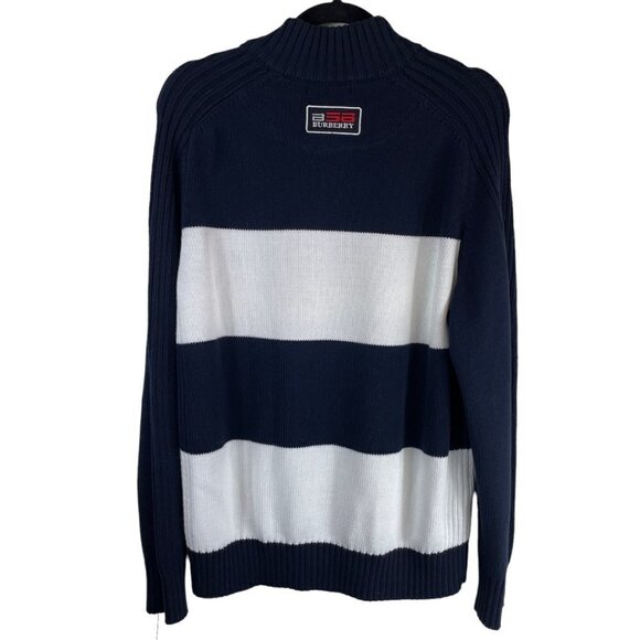 Burberry London B56 Cotton 1/4 Zip Striped Pullover Sweater Navy White Size L - Picture 11 of 11